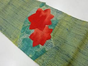 リサイクル　手織り紬地紙に楓模様織出し名古屋帯